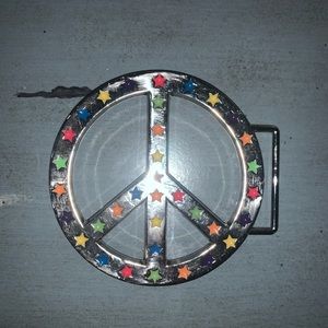 Peace belt buckle with rainbow stars